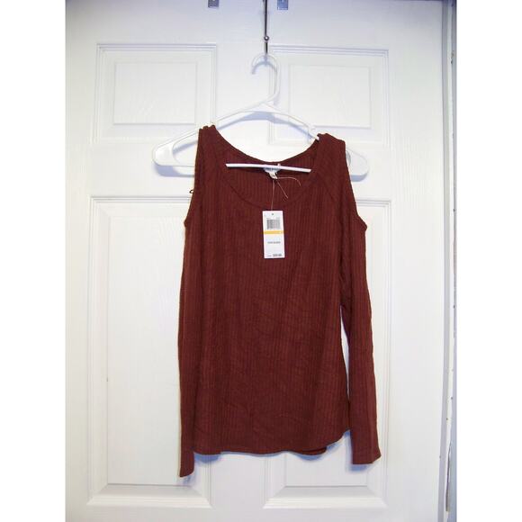 Selfie Burgundy Cold Shoulder Long Sleeve Pullover Sweater Size S - Picture 1 of 2